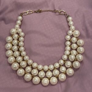 Faux Pearl Bib /collar Necklace with Gold Accents
